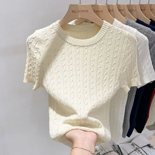 Gebreid shirt met korte mouwen