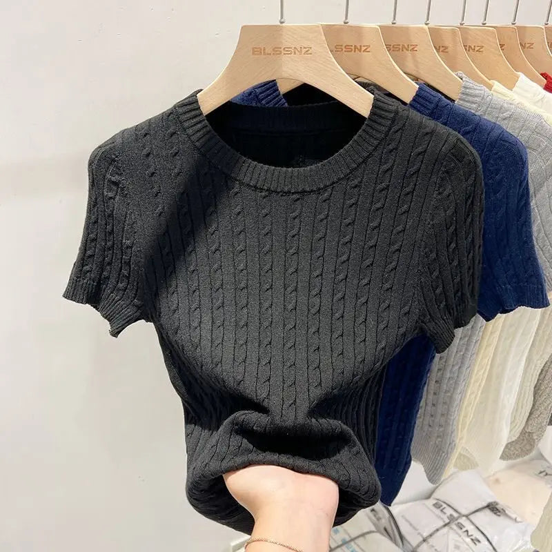 Gebreid shirt met korte mouwen