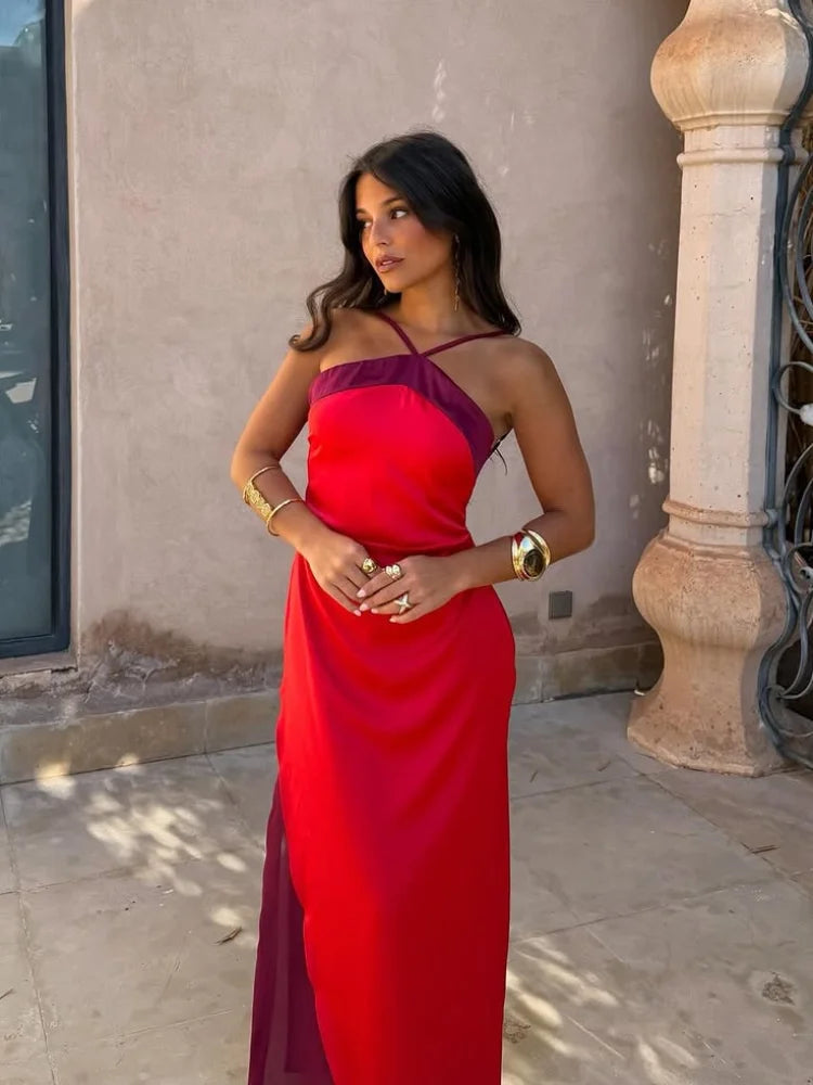 Elegante halter maxi-jurk met open rug